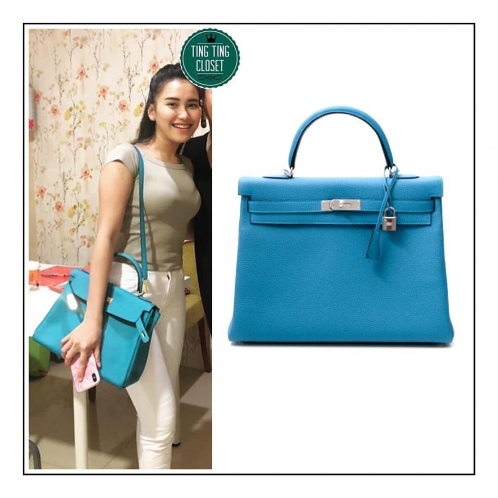 Tas branded Ayu Ting Ting yang harganya sampai ratusan juta, yaitu Hermes Kelly 32 berwarna turquoise. (Instagram/@tingtingcloset)