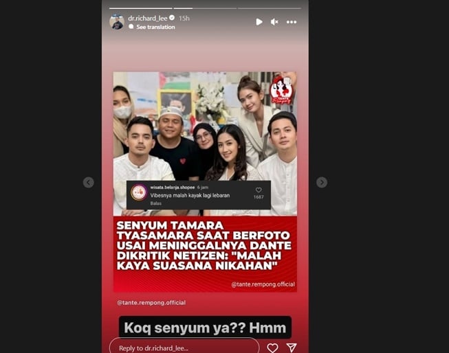 Unggahan dr. Richard Lee soal ekspresi Tamara Tyasmara (Instagram)