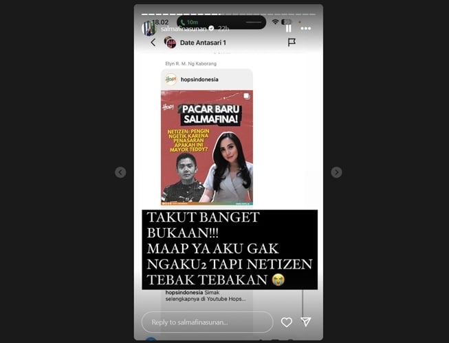 Salmafina Sunan dituding pacaran dengan Mayor Teddy (Instagram)