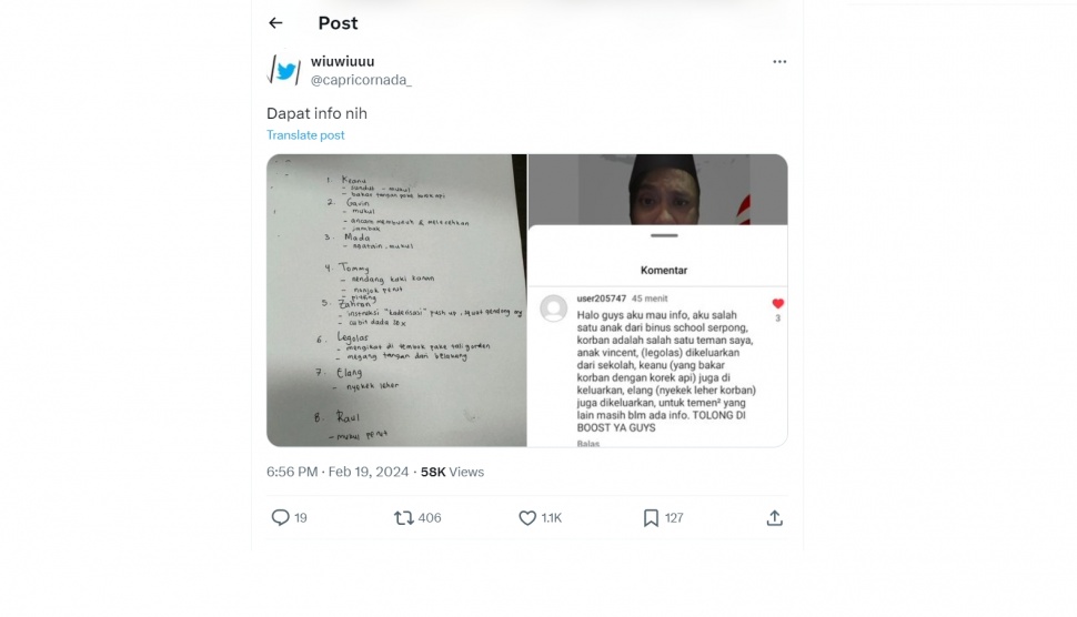 Anak Vincent Rompies diduga lakukan dua hal ini ke korban (twitter)