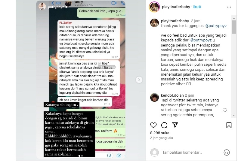 Adik Putry Poyz jadi korban bully anak Vincent Rompies. 