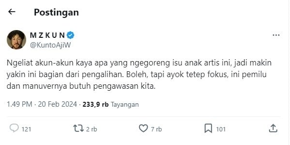 Tulisan Kunto Aji soal perundungan (X/@KuntoAjiW)