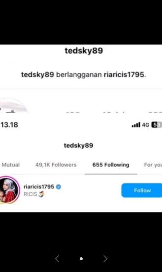 Mayor Teddy ketahuan langganan konten eksklusif Ria Ricis di Instagram. (tiktok/harrisricis5)