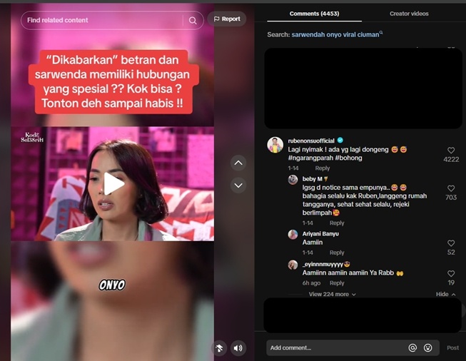 TikTokers analisis hubungan Sarwendah dan Betrand Peto (TIkTok)