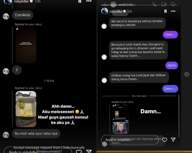 Unggahan Rizky Billar seolah menyindir Hard Gumay (Instagram)