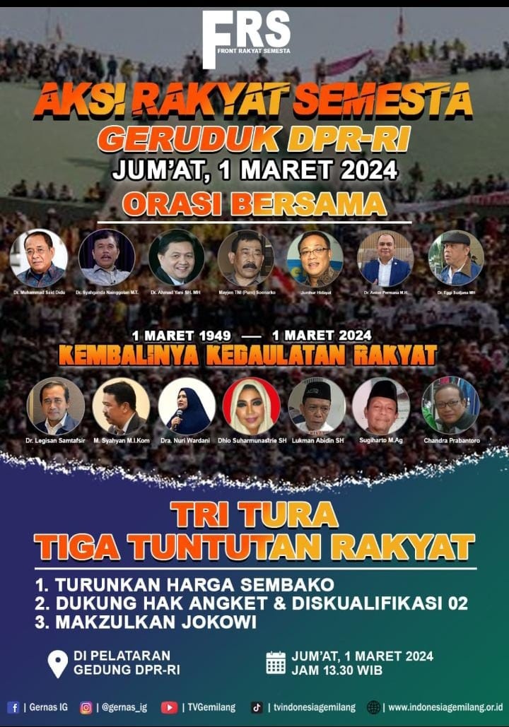 Aksi Rakyat Semesta ini bakal diikuti oleh ribuan massa dan aksi bakal berlansung pada pukul 13.30 WIB. (ist)