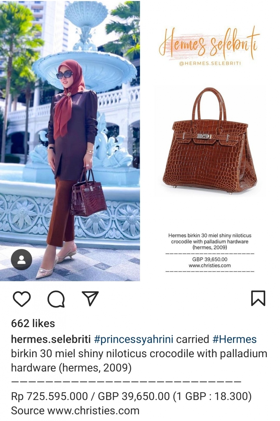 Tas Hermes Syahrini (Instagram/@hermes.selebriti)