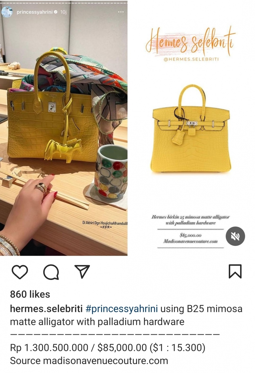 Tas Hermes Syahrini (Instagram/@hermes.selebriti)