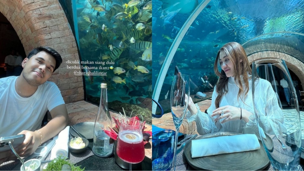 Momen Aaliyah Massaid dan Thariq Halilintar Makan Siang di Tengah Tunnel Aquarium di Bali (Instagram)