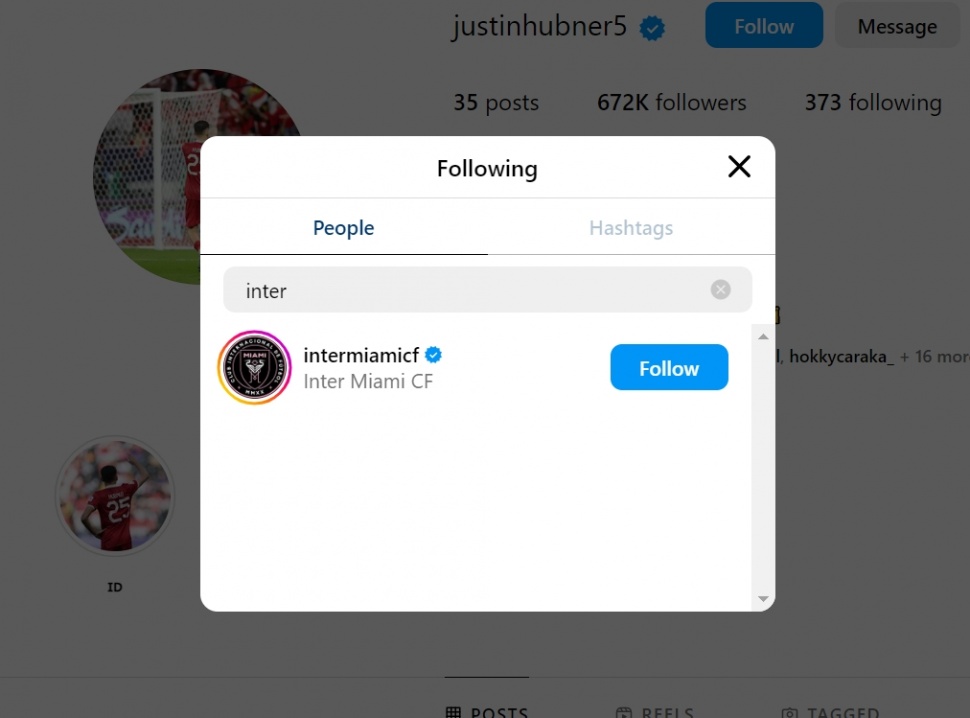 Justin Hubner follow Instagram Inter Miami. (Instagram/@justinhubner5)