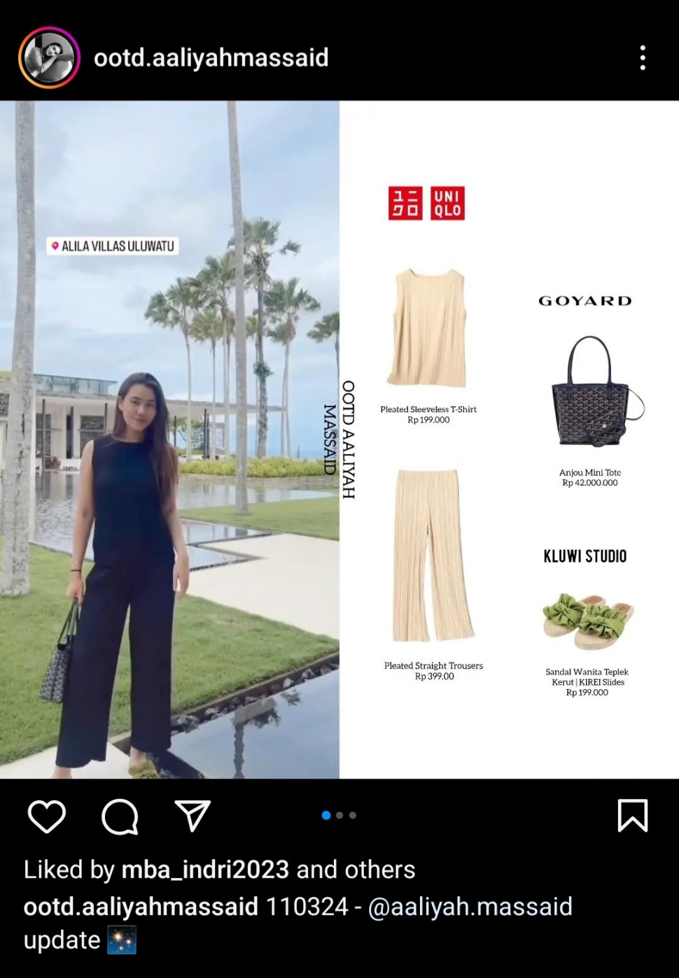 OOTD Aaliyah Massaid di Bali. (Instagram)