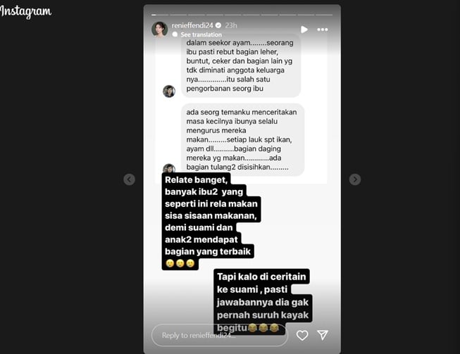 Status Reni Effendi yang diduga menyiratkan ada masalah dengan dokter Richard Lee (Instagram)