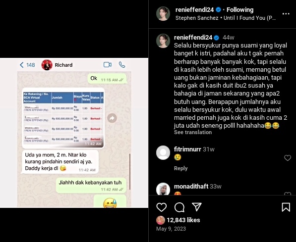 Kiriman uang Rp2 miliar dr Richard Lee untuk dr Reni Effendi. (Instagram/@renieffendi24)