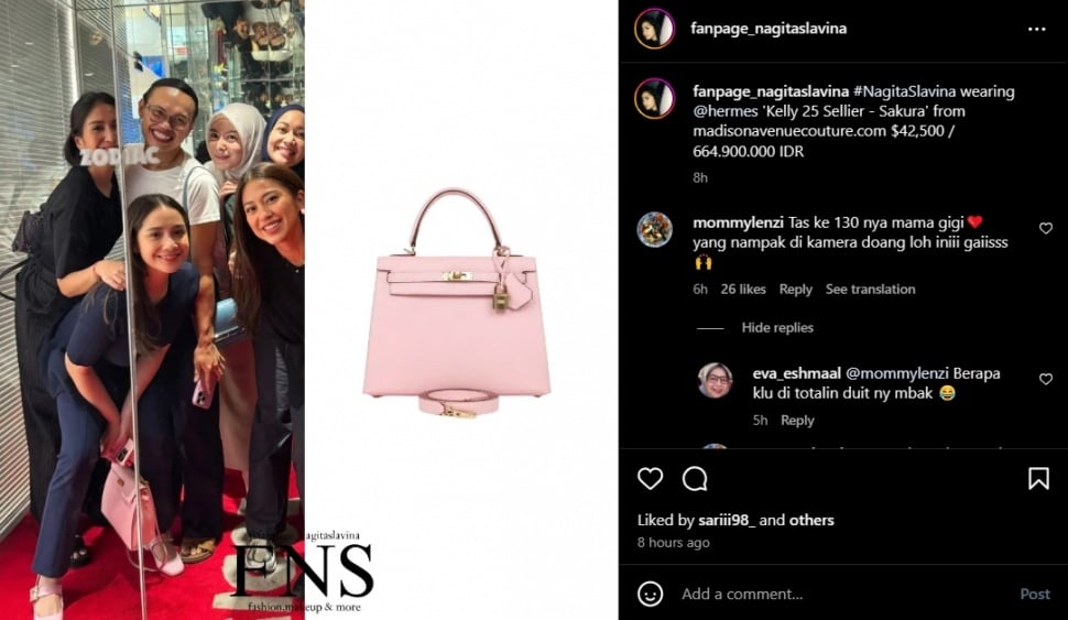 Nagita Slavina tenteng tas Hermes Kelly 25 Sellier - Sakura seharga lebih dari setengah miliar (Instagram/fanpage_nagitaslavina)