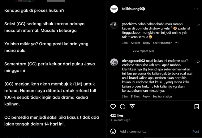 Klarifikasi pihak yang meng-endorse Lolly (Instagram)