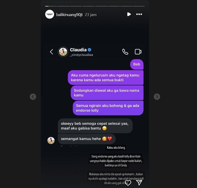 Uang endorse Lolly digunakan untuk bayar kuliah Vadel (Instagram)