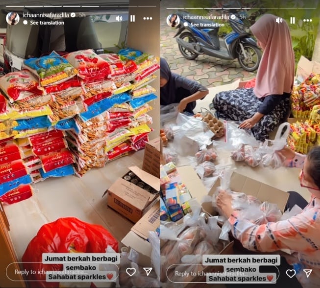 Icha Annisa Faradila bagi-bagi sembako (Instagram)