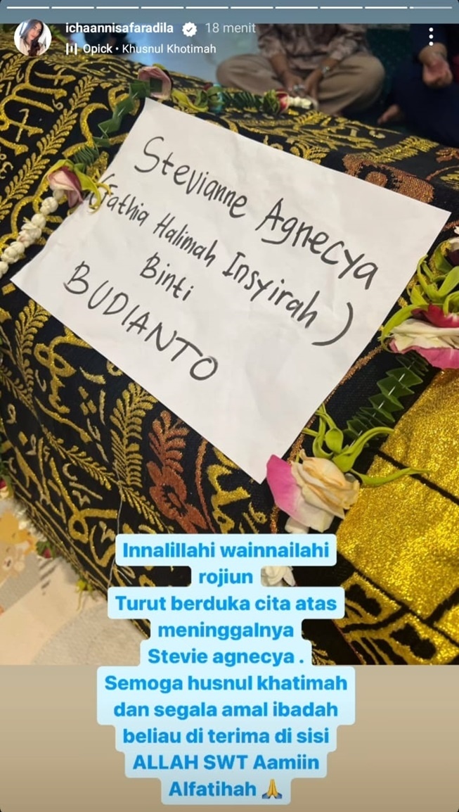 Icha Annusa Faradila ucapkan belasungkawa untuk meninggalnya Stevie Agnecya (Instagram)