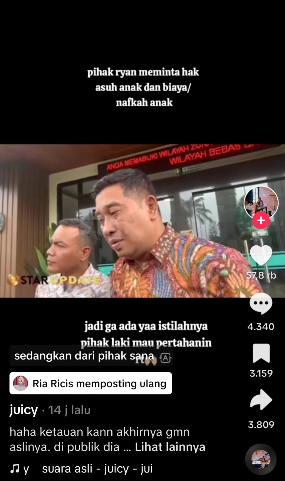 Unggahan soal Ria Ricis [TikTok]