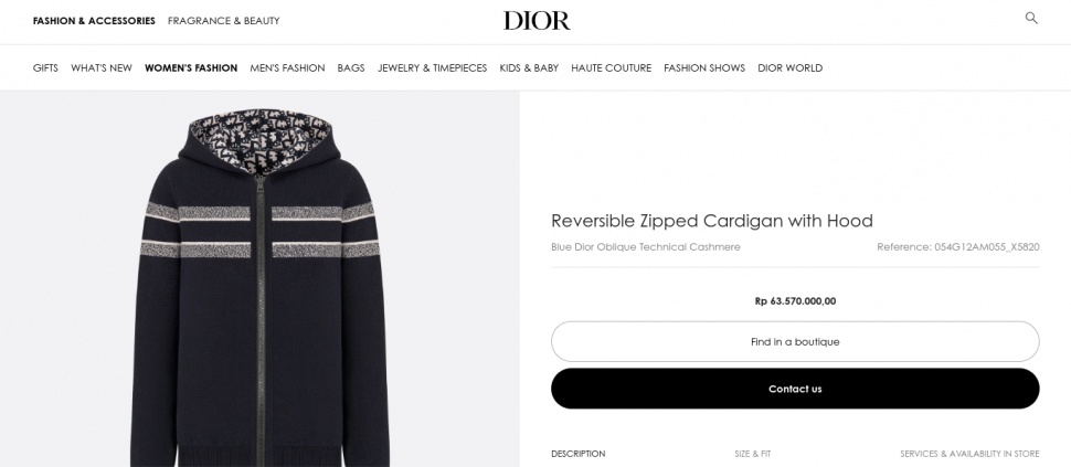 Jaket / cardigan Dior yang diduga dipakai Helena Lim saat ditahan Kejaksaan Agung. (Dior.com)