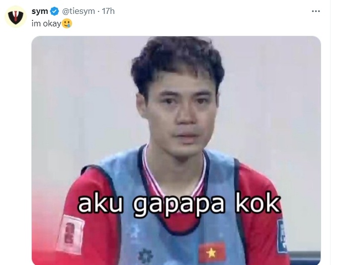 Meme Timnas Indonesia kalahkan Vietnam. (X @tiesym) 