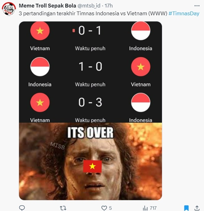 Meme Timnas Indonesia kalahkan Vietnam. (X)