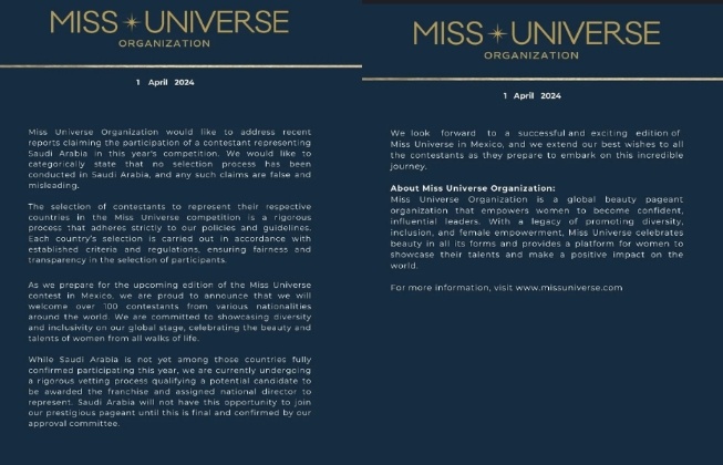 Arab Saudi tidak berpartisipasi dalam ajang Miss Universe 2024 (missuniverse.com)