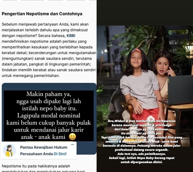 Widi Mulia tak terima anaknya, Widuri Puteri menjadi akrtis karena jalur nepotisme. [Instagram]