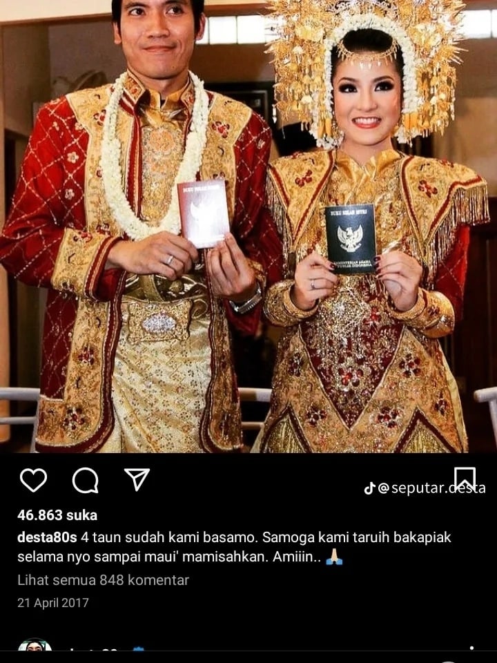 Postingan Desta Tiap Anniversary dengan Natasha Rizky (Instagram)