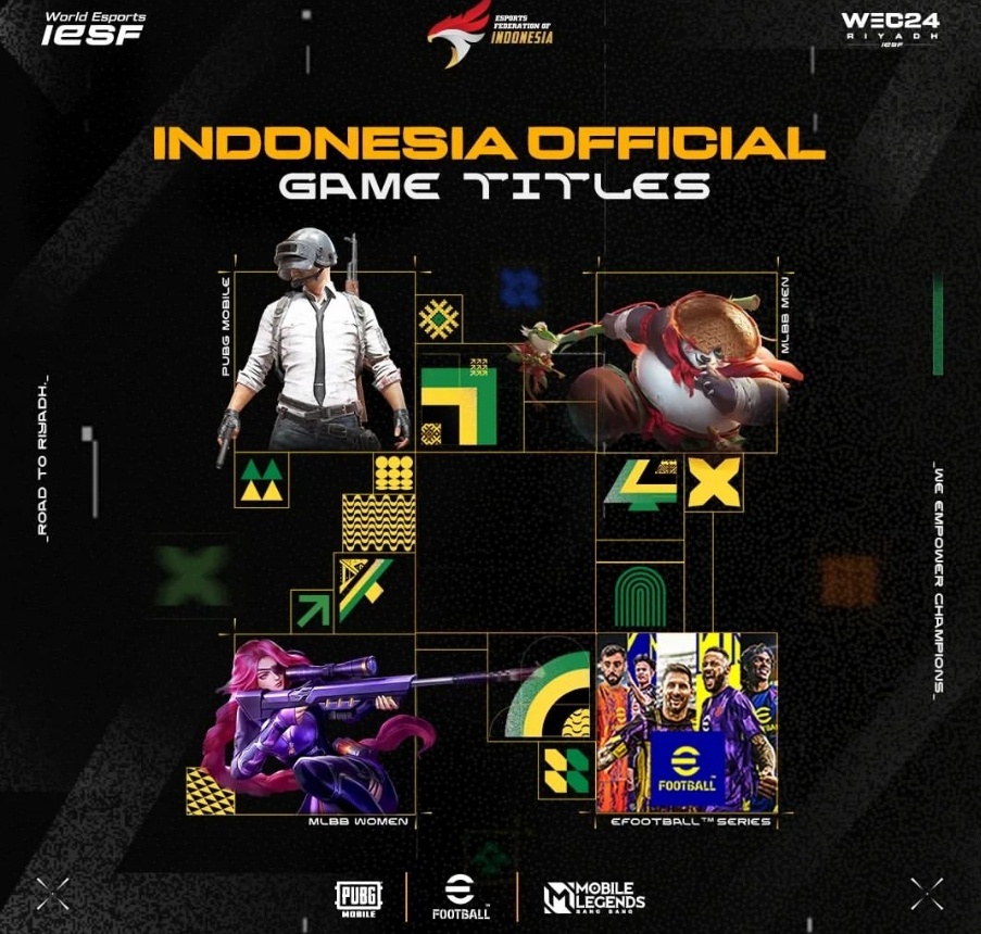 Timnas Esports Indonesia akan berlaga pada empat cabang game di WEC 2024. (Instagram/pbesi_official)