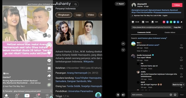 Aurel Hermansyah tanggapi konten soal Anang Hermansyah dan Ghea Indrawari (TikTok)