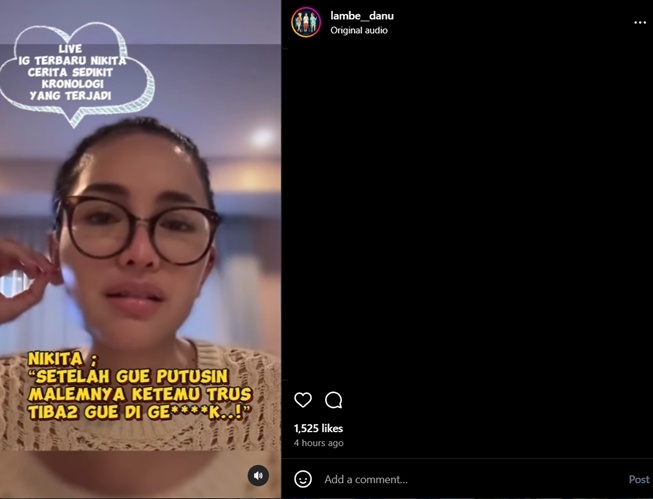 Nikita Mirzani ungkap kronologi dugaan pemukulan Rizky Irmansyah (Instagram)