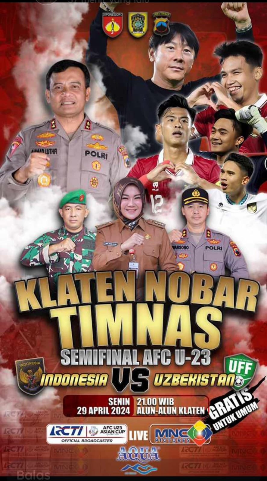 Poster nobar semifinal Piala Asia U-23 di Klaten. (X/@JadiUtas)