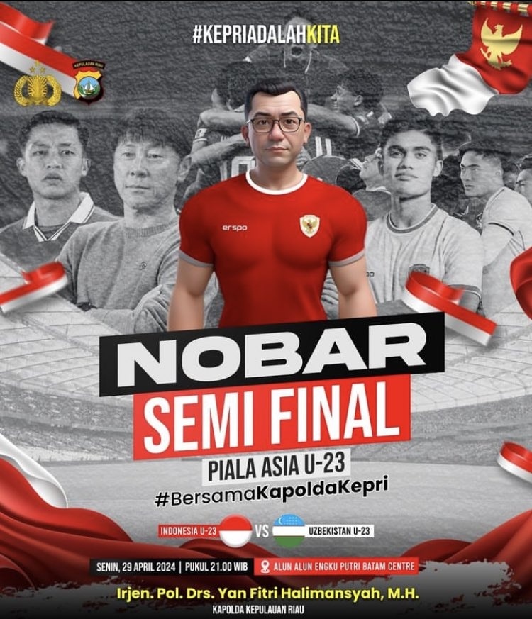 Poster nobar semifinal Piala Asia U-23 oleh Polda Kepulauan Riau. (X/@JadiUtas)