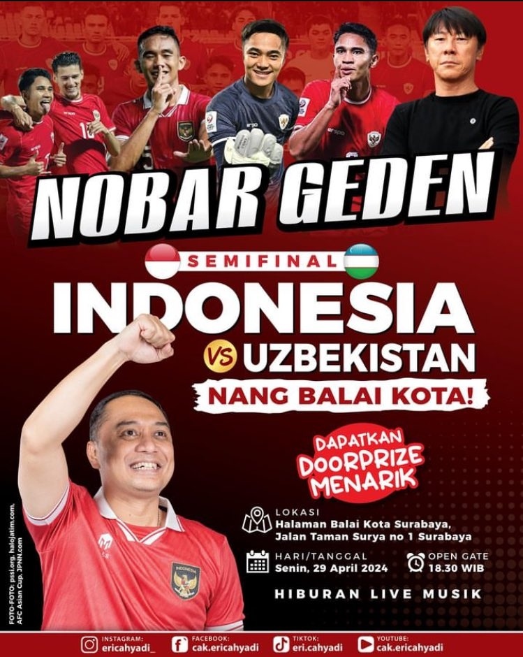 Poster nobar semifinal Piala Asia U-23 di Surabaya. (X/@JadiUtas)