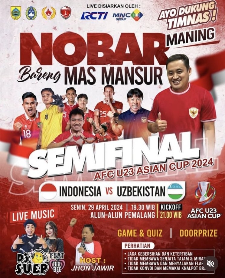 Poster nobar semifinal Piala Asia U-23 di Pemalang. (X/@JadiUtas)