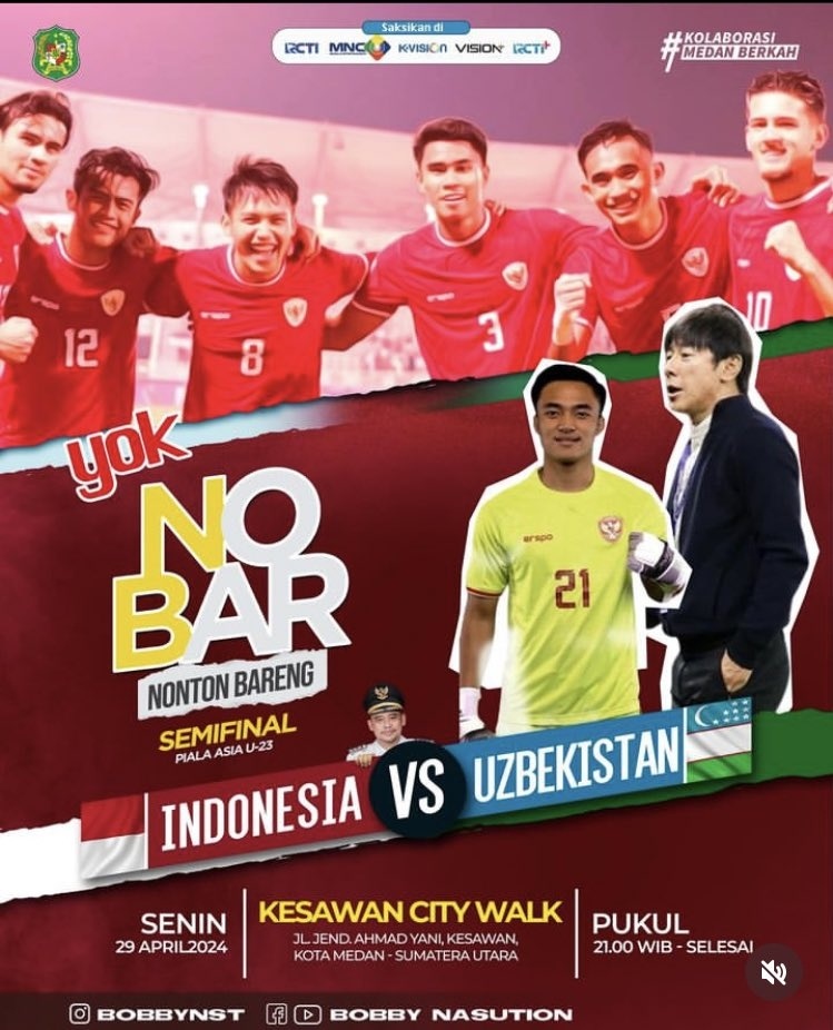 Poster nobar semifinal Piala Asia U-23 di Medan. (X/@JadiUtas)