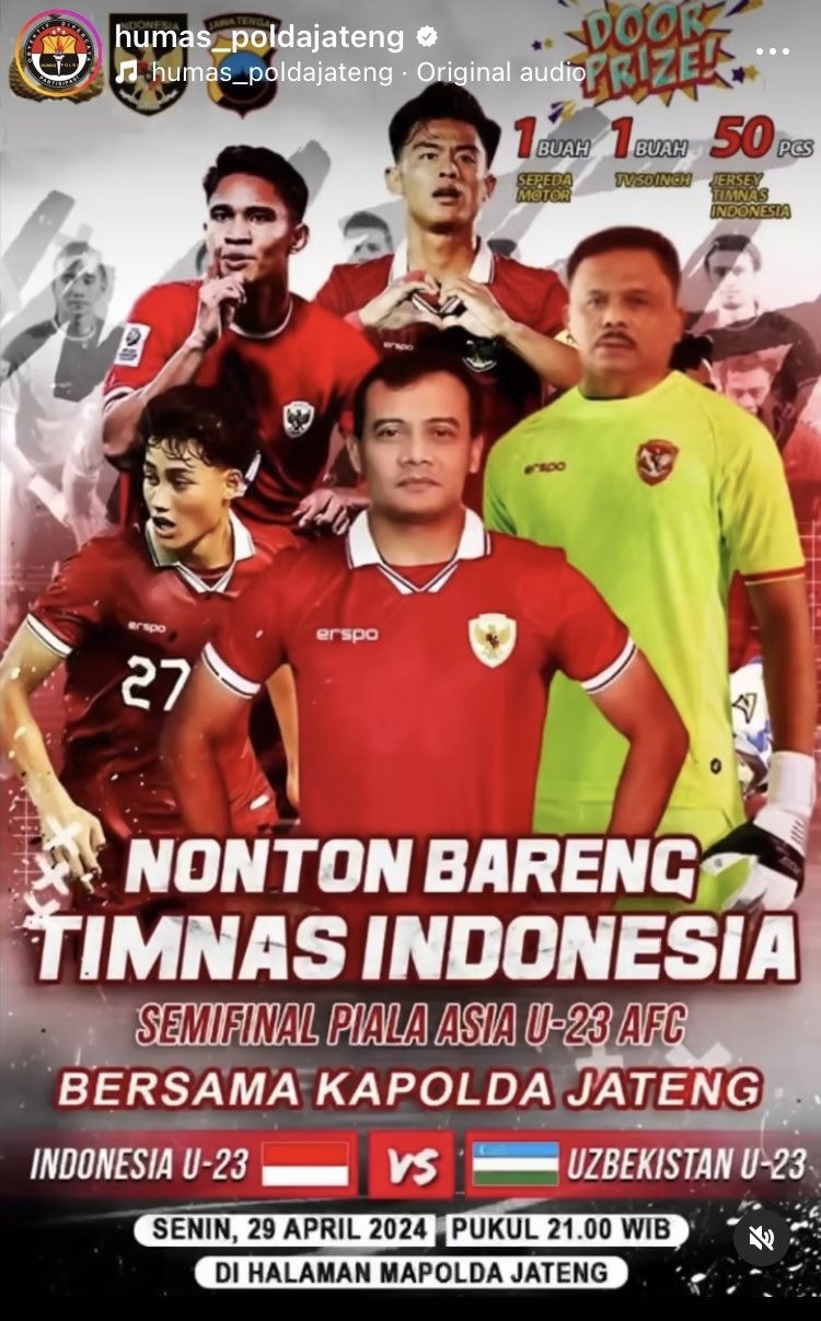 Poster nobar semifinal Piala Asia U-23 oleh Polda Jawa Tengah. (X/@JadiUtas)