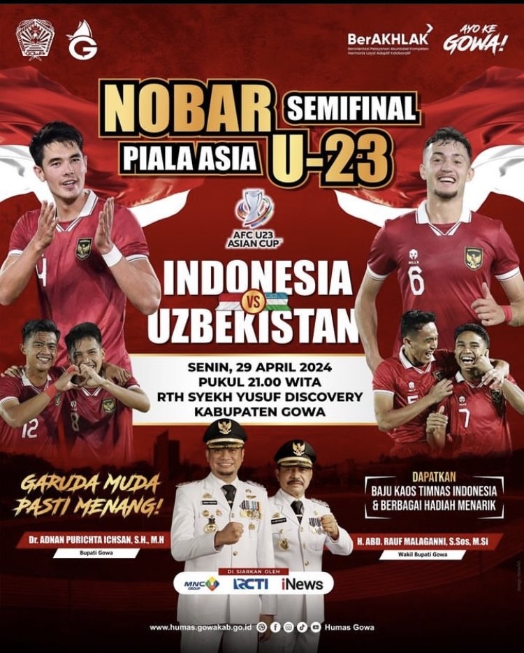 Poster nobar semifinal Piala Asia U-23 di Kabupaten Gowa. (X/@JadiUtas)