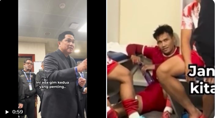 Erick Thohir masuk ruang ganti usai Timnas dihajar Uzbekistan, wajah lemas Witan Sulaeman jadi sorotan (Twitter/BolaBolaAja)