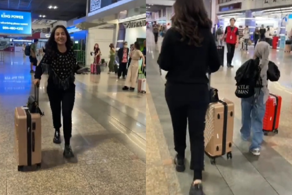 Outfit Mayang di bandara Thailand. (TikTok)