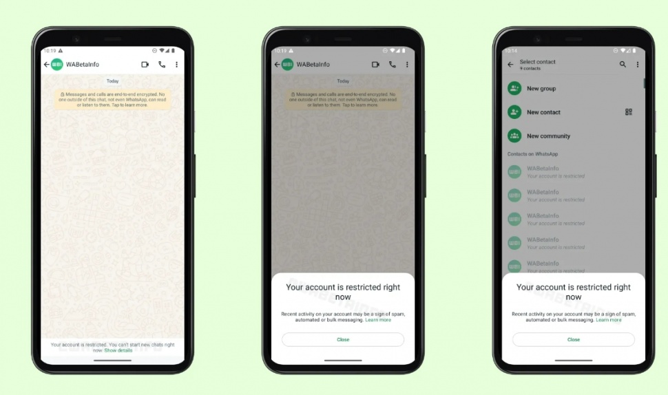 WhatsApp batasi akun penyebar spam. (WABetaInfo)