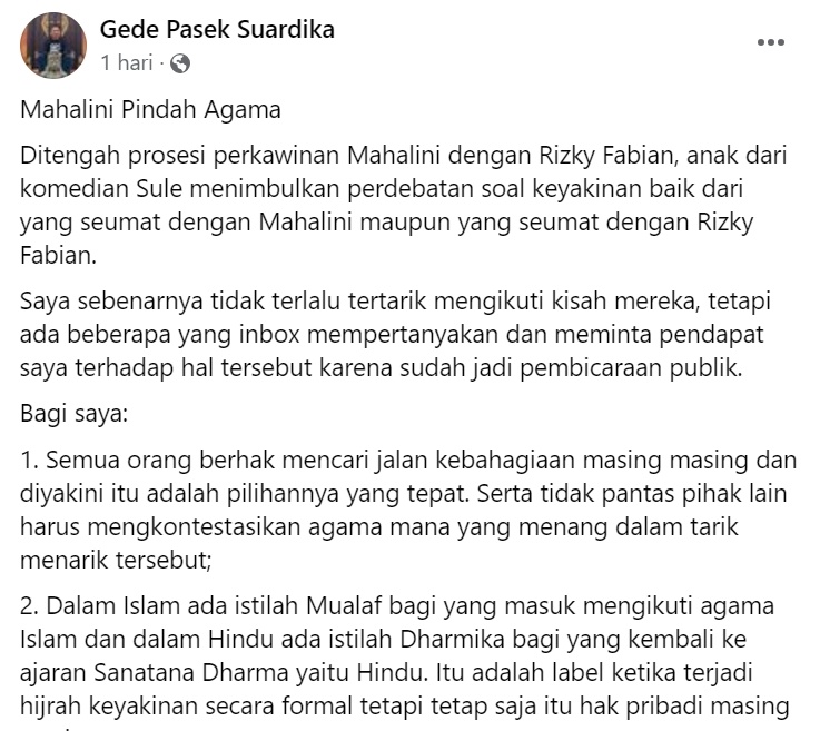 Unggahan I Gede Pasek Suardika (Facebook)