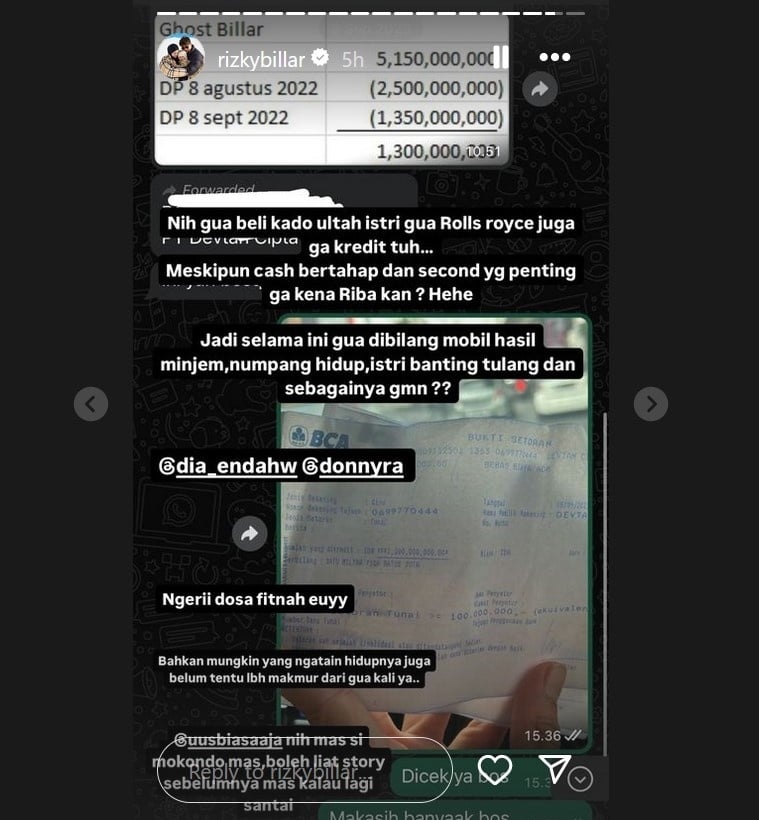 Rizky Billar buktikan bisa beli mobil seharga Rp1,3 miliar dengan cara tunai. [Instagram]