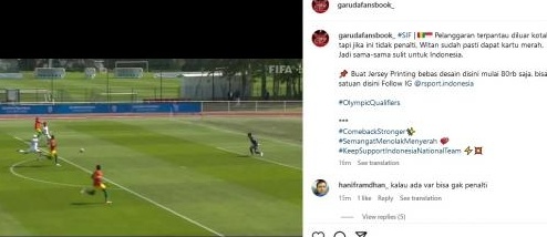 Pelanggaran Witan Sulaeman kepada pemain Guinea U-23 terjadi di luar kotak penalti. (Instagram/@garudafansbook_)