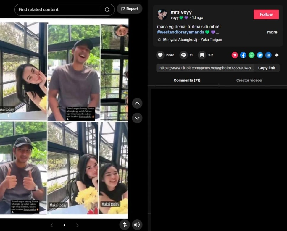 Amanda Manopo dan Arya Saloka diduga makan siang bareng (Tiktok)