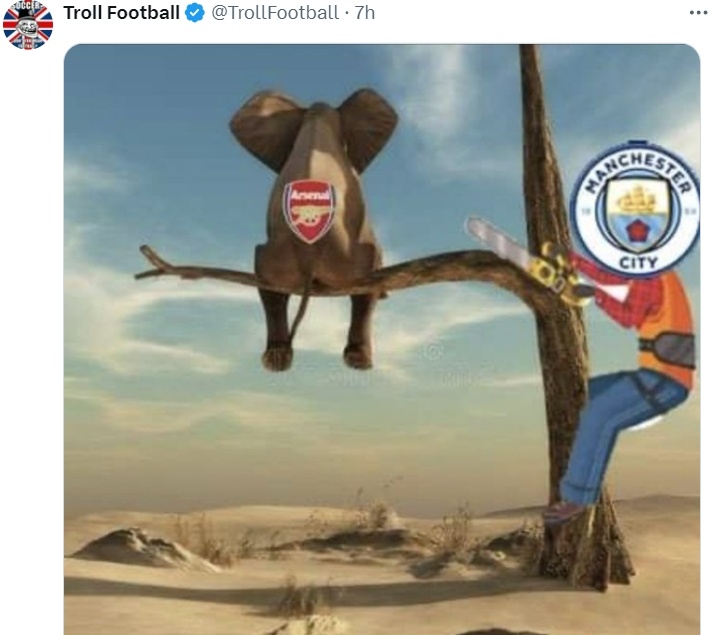 Meme Arsenal usai Manchester City kalahkan Tottenham. (X)