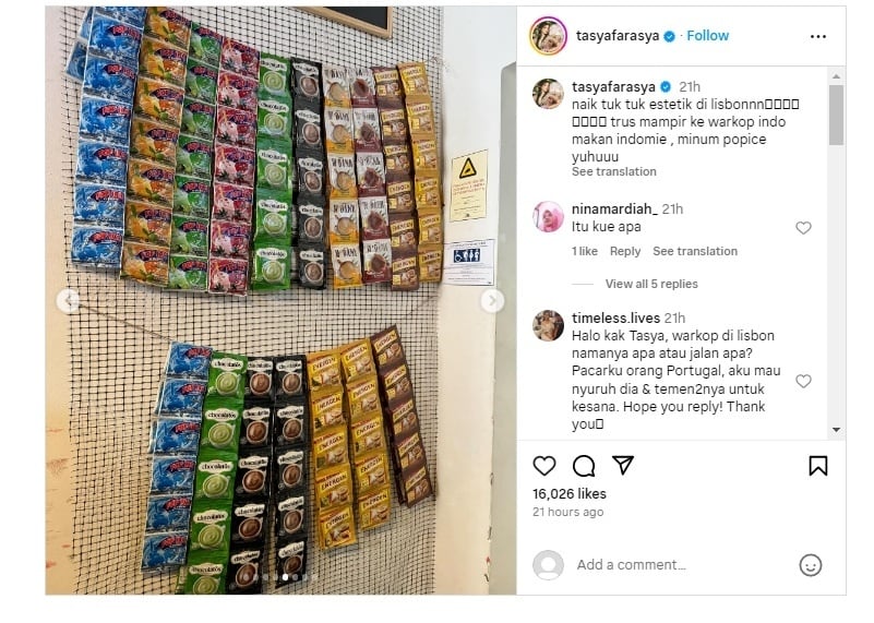 Tasya Farasya pamerkan minuman asal Indonesia di Eropa [Instagram]