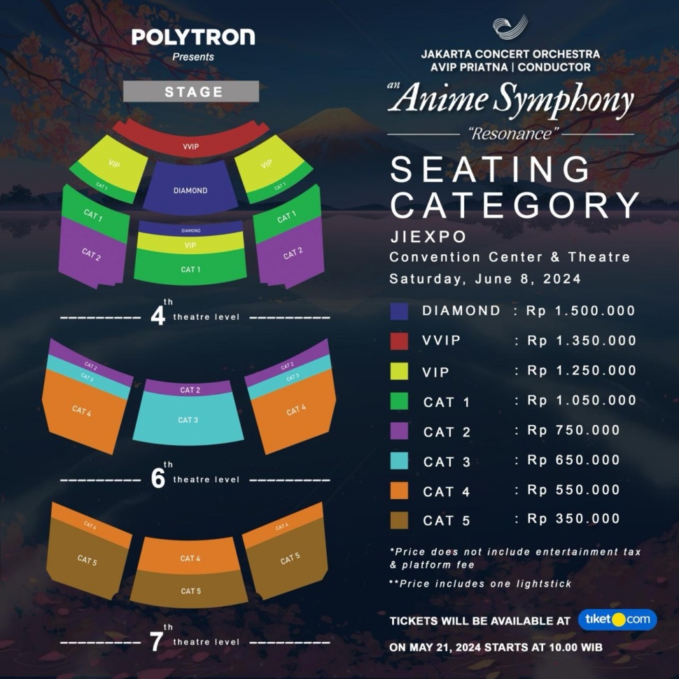 Seating category Jakarta Concert Orchestra “An Anime Symphony: Resonance” pada konser 8 Juni 2024 mendatang.