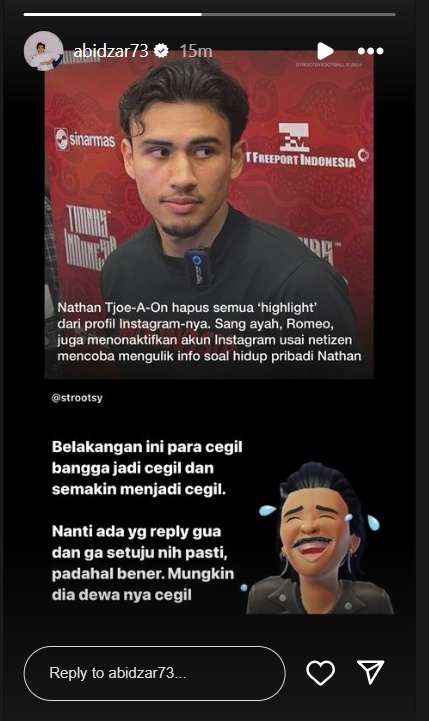 Abidzar Al Ghifari tanggapi kabar Nathan Tjoe-A-On hapus highlight (Instagram)